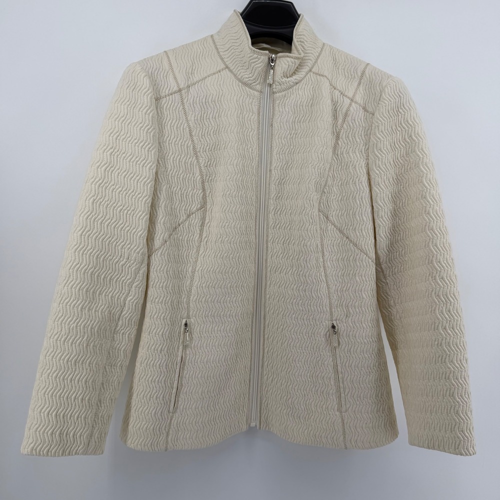 Pendleton Jacket Womens Large Cream Wavy Quilted Mock Neck Full Zip P77997